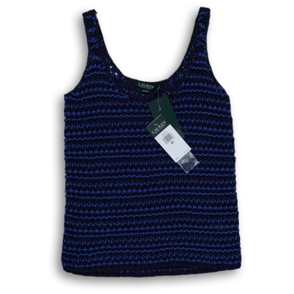 NWT RALPH LAUREN NAVY, BLUE & BLACK KNITTED TANK TOP XS